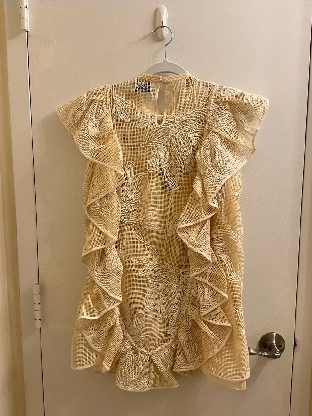 NWOT Eliou Isla Sheer Floral Ruffle Mini Dress in Cream size Medium - Picture 3 of 4